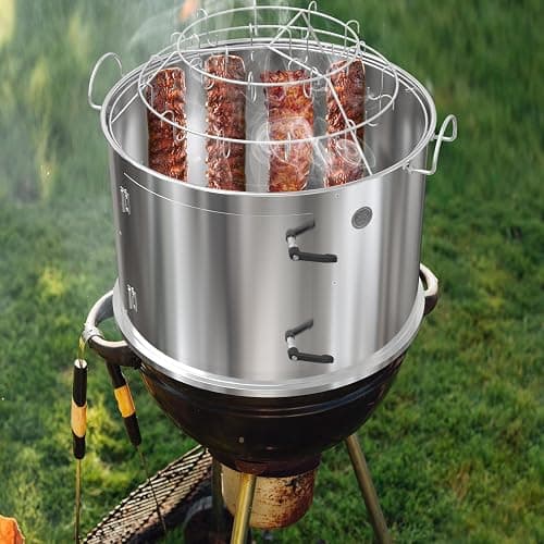 onlyfire Stainless Steel BBQ Cooking Smoking Attachment Rib Hanging System | Fits for Weber 22 inch Kettle Grills, Turns Your Kettle into Smoker thumbnail 7