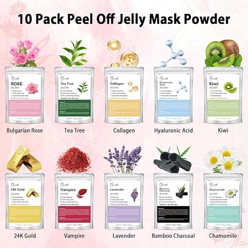Pjordo Jelly Masks Set for Facials Professional Spa,10 Pack Jelly Mask Powder with Mixing Bowl Set, Peel Off Hydrojelly Mask for Hydrating, Nourishing & Soothing, Valentines Day Gifts for Women thumbnail 2