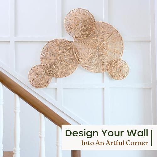 CHI AN HOME 18 Inch Boho Wall Decor – Set of 5 Woven Jute Wall Baskets, Boho Wall Art & Decorative Basket Set, Farmhouse Wall Hanging, Handwoven Wall Plates for Living Room, Bedroom – 18", 14", 11", 8", 7" thumbnail 5