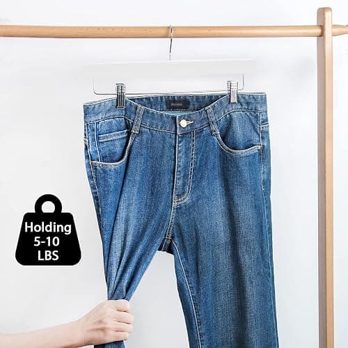 Nature Smile Deluxe Wooden Pants Hangers, Solid Lotus Wood, with Clips, Pack of 28, White thumbnail 5