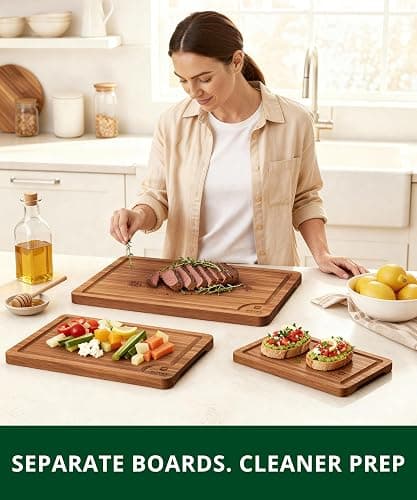 ROYAL CRAFT WOOD Wooden Cutting Boards for Kitchen Appliances - Non Toxic Bamboo Wood Cutting Board Set with Deep Juice Groove, Side Handles, Charcuterie & Butcher Block for Meat, Meal Prep & Serving thumbnail 2