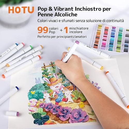 HOTU Pennarelli ad Alcool, [per Principianti] 100 Colori Vivaci e Set di Pennarelli Artistici a Doppia Punta per Colorare e Disegnare per Adulti, con Inchiostro Professionale, Sfumatura Senza Cuciture thumbnail 2