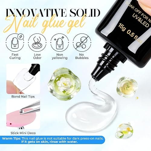 UNA GELLA Short Almond Gel Nail Tips Kit 120Pcs Pre-Etched Clear Fake Nails with 15g Solid Gel Glue Mini U V Lamp Nail Files Full Cover Press on Acrylic Nail Extensions DIY Home Kit for Women 12 Sizes thumbnail 5