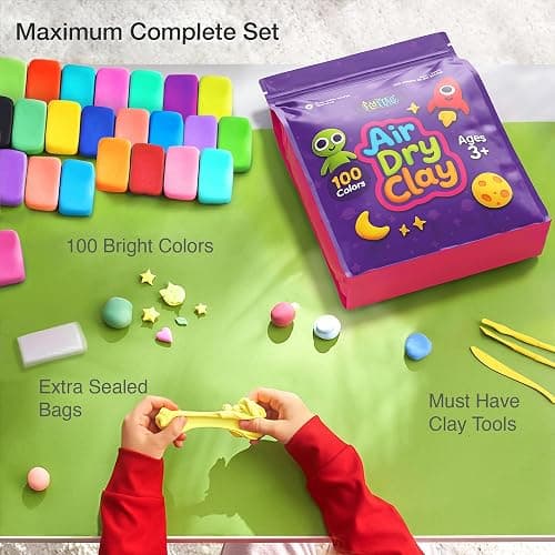 FlyFlag Air Dry Clay - 100 Colors, Ultra Light and Soft, Non-Toxic Modeling Clay for Kids with Tools and Tutorials, for Creative Play and Learning thumbnail 2