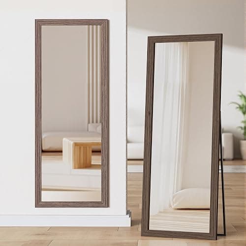 TRAHOME Full Length Wooden Mirror for Wall or Floor, 56"x20" Rustic Farmhouse Solid Wood Frame with Stand, Large Rectangular Wall-Mounted or Leaning Mirror for Bedroom, Living Room, Entryway thumbnail 7