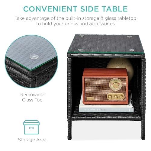 Best Choice Products 3-Piece Outdoor Wicker Conversation Bistro Set, Space Saving Patio Furniture for Garden w/Side Table - Black/Peacock thumbnail 4