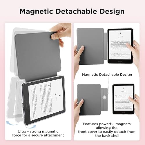 SESENSE Magnetic Case for 7'' Kindle Paperwhite 12th Gen 2024 & Colorsoft | Magnetic Detachable, Auto Wake/Sleep, Clear PC Case, Soft TPU Edge, Lightweight, For Bookish Travelers, Pretty thumbnail 3