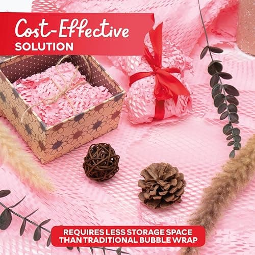Pink Honeycomb Packing Paper for Moving 15-Inch x 118-Feet Bubble Honeycomb Wrap, Honeycomb Wrapping Paper for Packing Cushion with 30 Fragile Stickers Packing Supplies by Xfasten thumbnail 6