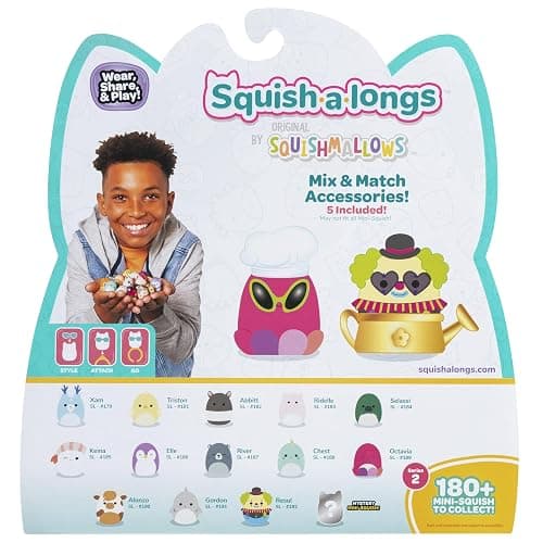 Squish-a-longs 14 Pack - Series 2, Wave 1 - (14) 1” Mini-Squish with (4) Accessories, (1) Ring Attachment, and (1) Collector’s Guide - Collect, Trade, & Play thumbnail 4