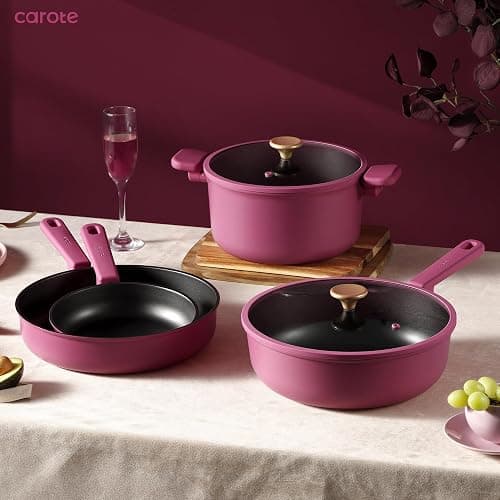 CAROTE Non Stick Pots and Pans Set, Cookware Sets Nonstick, Kitchen Cooking Set with Stay-Cool Handles,with Silicone Tools and Pot Protectors,17 Piece thumbnail 8