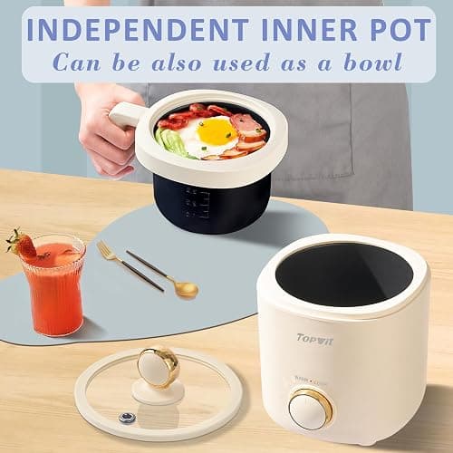 TOPWIT Rice Cooker Small, Mini Rice Cooker 2 Cups Uncooked, 1.2L Portable Rice Maker with Non-stick Coating, BPA Free, One Touch & Keep Warm Function, Beige - Beige thumbnail 2