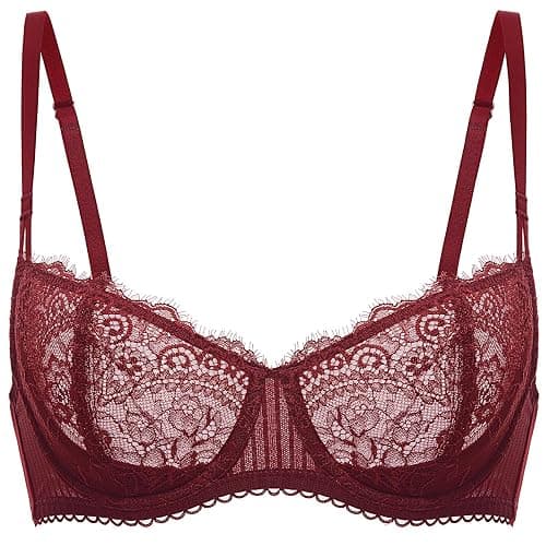 DOBREVA Women's Sexy Lace Push Up Plus Size Bra Sheer Balconette Underwire Unlined - Image 1