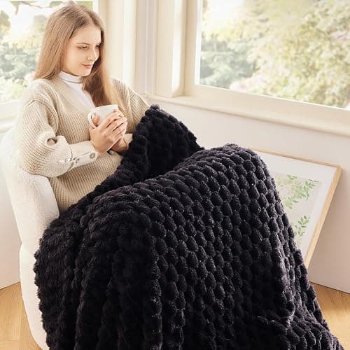 NEWCOSPLAY Super Soft Throw Blanket Black Premium Silky Flannel Fleece 3D Clouds Stylish Jacquard Lightweight Bed Blanket All Season Use 350GSM (Black, Throw(50"x60")) thumbnail 2