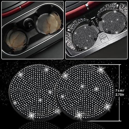 NBTEPEM 27 PCs Black Bling Car Accessories Set for Women, Steering Wheel Covers Universal Fit 15 Inch, Bling License Plate Frame, Bling Phone Holder, Bling Car Coasters (Black Diamond) thumbnail 7
