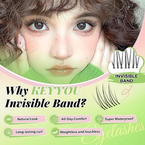 KEYYOU Natural Lash Clusters Kit Aurora Wispy Lash Extension Kit C Curl | Untra-Thin 0.03mm Clear Band,Poke-Free Comfort, Featherlight Fibers, Seamless Mascara Look,Eyelash extension Kit,8-16mm thumbnail 3