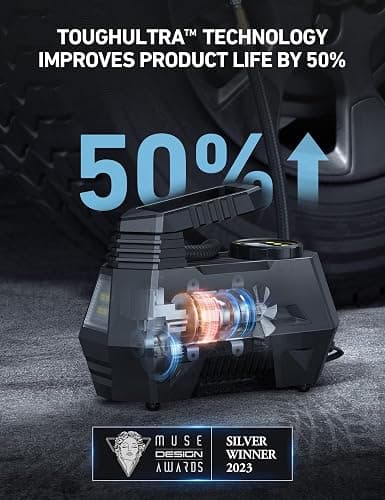 AstroAI AIRUN H Tire Inflator Portable Air Compressor,Fast Inflation Electric Air Pump for Car Tires-Car Accessories,9.8Ft Cord-12VDC-Powered Auto Shut-Off with Digital Pressure Gauge,LED Light,Yellow thumbnail 4