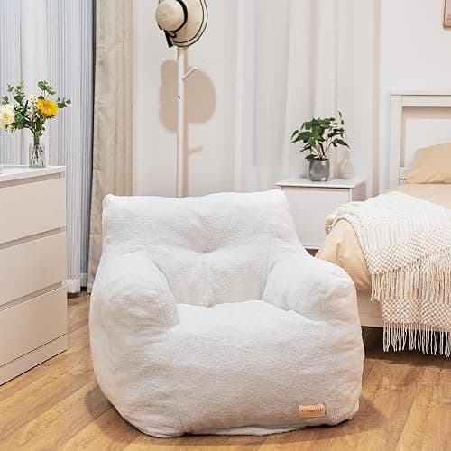 Cvortll Bean Bag Chair with Filler, Bean Bag Sofa with Tufted Soft Stuffed Filling, Fluffy and Lazy Sofa, Comfy Cozy BeanBag Chairs with Memory Foam for Dorm, Apartment, Living Room (White) thumbnail 9