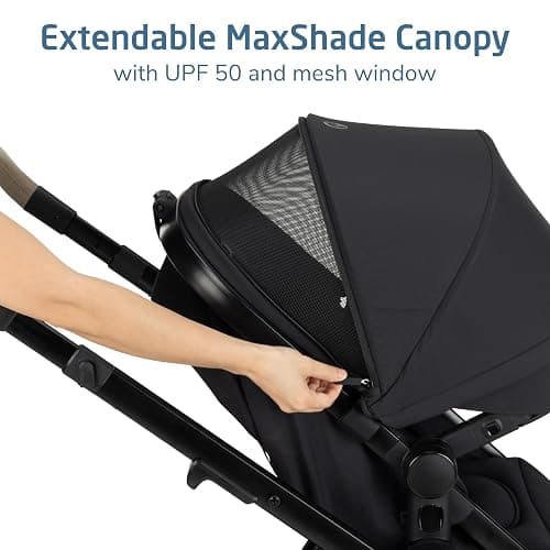 Maxi-Cosi Zelia Pro 5-in-1 Travel System with Mico Pro Infant Car Seat, Baby Stroller Combo, Reversible Seat, Large Wheels, Adjustable Handle, Newborn to Toddler, Lightweight, Caspian Caviar thumbnail 13