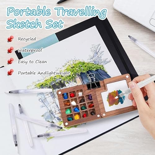 Mini Watercolor Travel Set, 2025 New Watercolor Kit, 24 Color Pocket Artist Watercolor Travel Set with, Wooden Grid Paint Box for Painters Artists and Students (Walnut -15 Grids) thumbnail 5