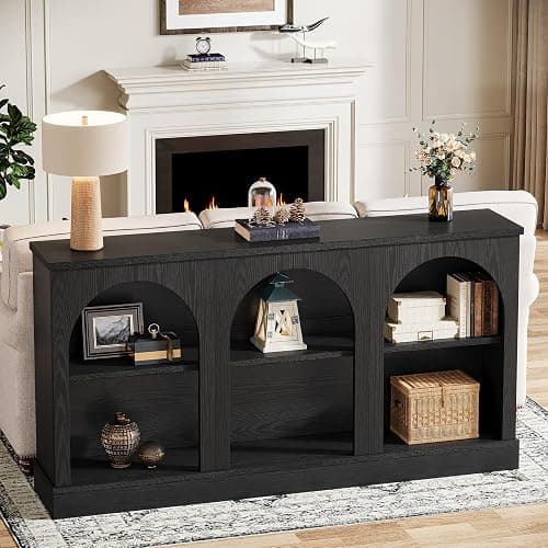 Tribesigns Farmhouse Console Table, 63-Inch Long Entryway Table with 3 Tier Storage, Wooden Rectangular Sofa Table Behind The Couch for Entrance, Hallway, Living Room, Black - Black thumbnail 4