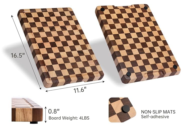 THETCHRY Cutting Boards for Kitchen, Design in USA Large Acacia Wood Chopping Board, Checkered Cutting Board with Juice Grooves & Handles, Butcher Block Serving Tray with Gift Box 16.5" x 11.6" x 0.8" thumbnail 3