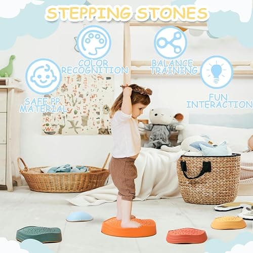 LoomLark Balance Stepping Stones for Kids 5pcs Non-Slip River Stones Obstacle Course Play Indoor and Outdoor Coordination Game Sensory Toys Toddler Ages 3 4 5 6 7 8+ thumbnail 5