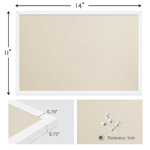 11"x14" White Framed Natural Wood Tone Bulletin Board, Pin Board | Linen corkboard texture. Premium cork boards for walls and pin board office organizer. thumbnail 3