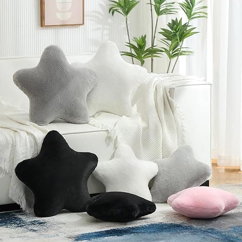 YRXRUS Star Pillows, Black Star Shaped Pillow, Decorative Throw Pillow Gifts, Cute Plush Room Decor, Fluffy Faux Rabbit Fur 14"x14"Pillows for Living Bedroom thumbnail 5