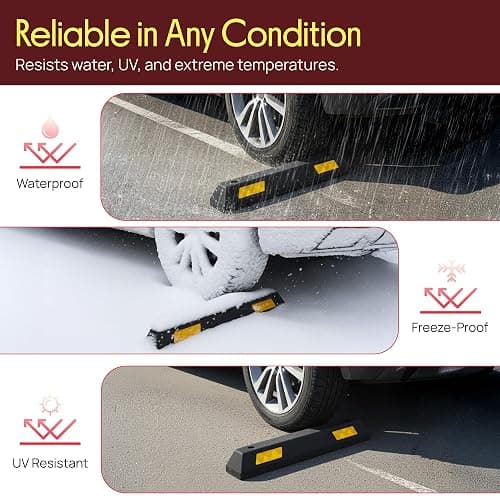 Pyle 2-Pack Heavy Duty Rubber Wheel Stops for Garage Parking – Durable, High-Visibility Tire Blocks for Cars, Trucks, Vans, RVs, Trailers, Forklifts – Reflective Safety Strip Included thumbnail 4