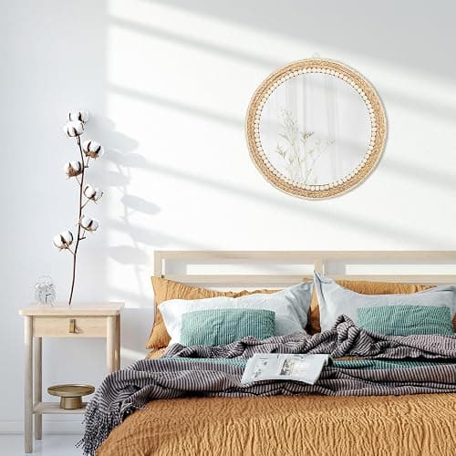 SWTHONY 18 Inch Boho Round Hanging Wall Mirror Decorative Rattan Circle Mirrors for Farmhouse, Living Room, Bedroom thumbnail 7