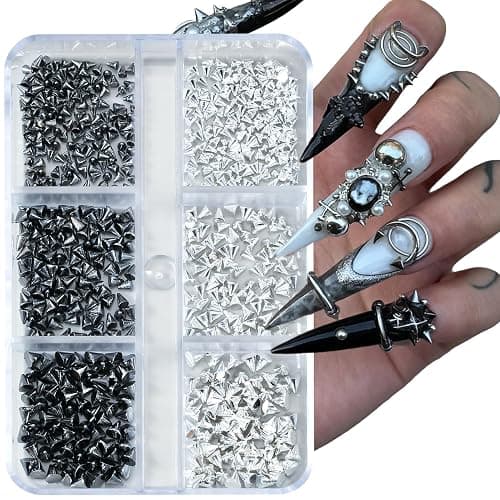 UWETIME Goth Nail Charms Metal Charms for Nails Studs Black Silver Punk | 3 Boxes thumbnail 2