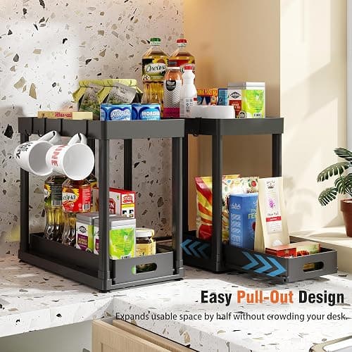 POUGNY 2 Pack Pull-Out Storage Organizers, Under Sink Organizer and Storage for Bathroom & Kitchen,Multi-Purpose Under Cabinet Organizers and storage Black thumbnail 4