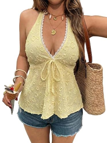 SISKIN Cute Summer Tops for Women Lace Y2K Coquette Top Sleeveless Backless Halter for Teens Vacation - Image 1