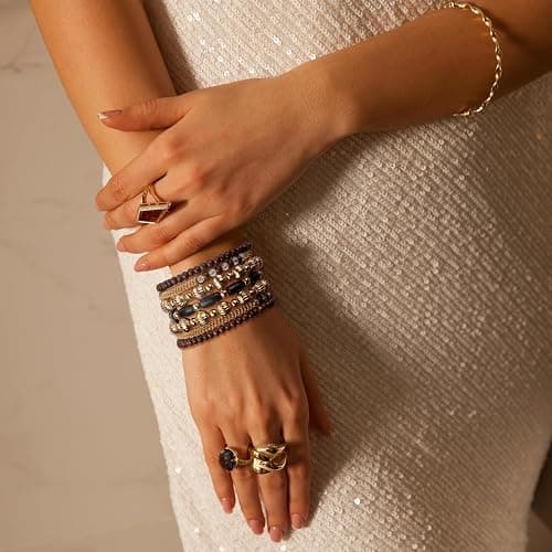 SPUNKYsoul Handmade Bohemian Multi-Color Beaded Coil Bracelet – Comfortable, Adjustable Boho Wrap Cuff That Stacks Easily and Lets You Effortlessly Elevate Any Outfit, Day or Night thumbnail 2