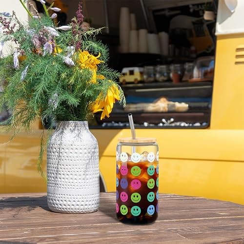 Color-Changing Glass Cup 16oz with Bamboo Leakproof Lid & Steel Straw - Reusable Tumbler for Iced Coffee, Smoothie, Cocktail | Bridal Shower, Bachelorette, Wedding, Gifts for Mother Women Teachers thumbnail 9