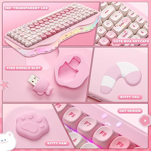 YUNZII C75 Wireless Mechanical Keyboard,75% Layout, Hot-Swappable NKRO,BT5.0/2.4G/USB-C Mode,Dye-Sub PBT MOA Keycaps,RGB Gasket Mount,Cute Cake Design for Mac/Win/Gaming (Pink, Candy Switch) thumbnail 8