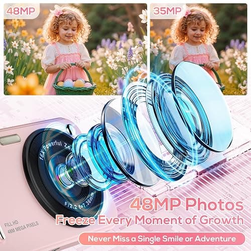 Digital Camera for Kids, WITYEAH 48MP FHD 1080P Point and Shoot Digital Cameras with 16X Zoom Anti-Shake, Compact Portable Cameras for Photography, for Boys Girls Teens Beginners-Pink - Pink thumbnail 2
