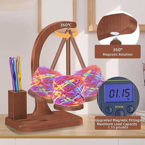 Upgraded Yarn Holder for Crocheting,Wooden Crochet Yarn Holder Magnetic Rotation Yarn Spinner with Crochet Accessories Storage and Phone Stand,Yarn Ball Holder Crochet Gift for Knitting Lovers thumbnail 4