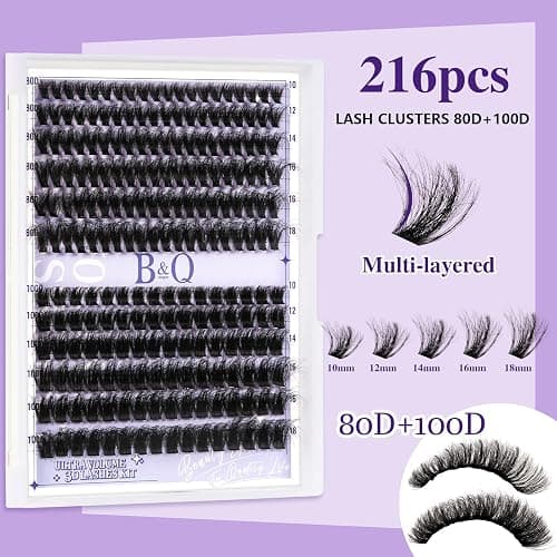 B&Q Volume Lash Clusters Kit 280PCS Lash Extension Kit Thick 3D Wispy DIY Eyelash Extension Set with Individual Lashes, Lash Bond and Remover,Tweezers(80D+100D) thumbnail 2
