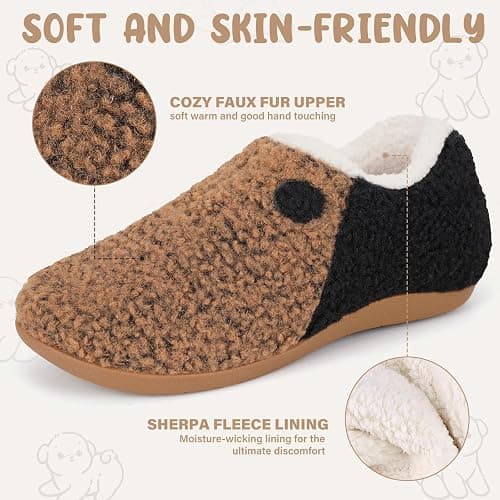 ERGOfoot Orthopedic Slippers with Arch Support for Women and Men – Fuzzy House Shoes for Plantar Fasciitis Relief, Closed Back, Soft Plush Sherpa Fleece Lining Moccasin thumbnail 3