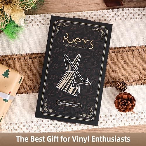 PUERSI Now Playing Vinyl Record Stand, Wooden Display Vinyl Holder Stand | Retro Now Spinning Record Accessories - Rustic Brown thumbnail 2