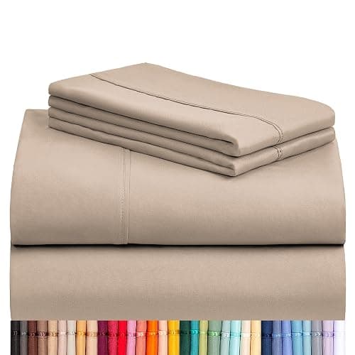 LuxClub 4 PC Full Sheet Set, Breathable Luxury Bed Sheets, Deep Pockets 18" Wrinkle Free Cooling Bed Sheets Machine Washable Hotel Bedding Silky Soft - Light Khaki Full - Image 1