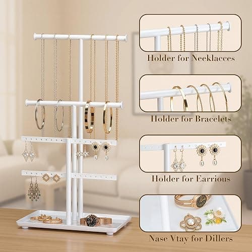 Josmimic Jewelry Holder Organizer Necklace Display: Metal Aesthetic Room Decor Tree Stand for Bracelet Hanger and Earrings Storage thumbnail 5