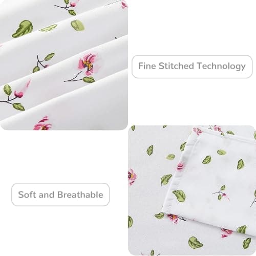 Mooreeke Floral Queen Sheets, Soft Breathable Microfiber Vintage Printed Bed Sheet Set, Deep Pocket Non-Slip Fitted Sheet Included, Flower Leaf Pattern thumbnail 4