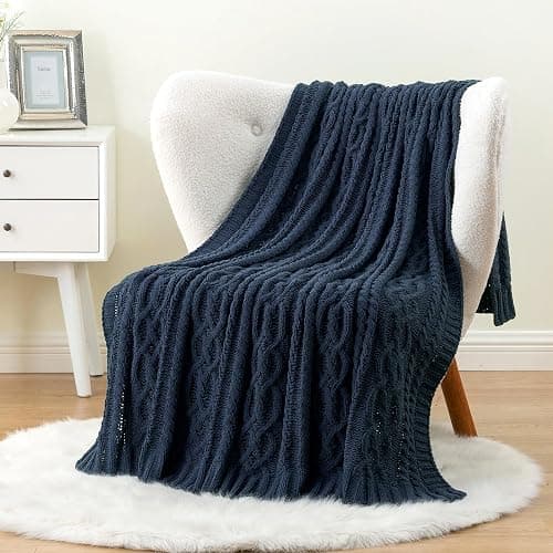 Battilo Navy BlueThrow Blanket for Couch, 51"x67", Chenille Knit Throw Blanket, Super Soft Warm Blanket, Decorative Christmas Textured Throw Blanket for Bed,Living Room thumbnail 2