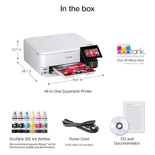 Epson EcoTank Photo ET-8500 Wireless Color All-in-One Supertank Printer with Scanner Copier, Ethernet and 4.3-inch Colorfull Touchscreen - White thumbnail 6