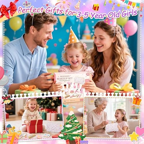 Kids Wooden Makeup Sets Toys for Girls, 3 4 5 6 Year Old Birthday Presents | Wooden Make Up Kit Toys for Kids, Gifts for 3-4-5 Year old Girls - 21Pc Pretend Fake Beauty Role Play with Cosmetic Bag thumbnail 4