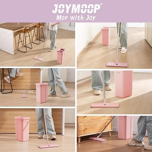JOYMOOP Mop and Bucket Set, Pink – 3 Microfiber Mop Pads, Hands-Free Floor Cleaning, Wall Cleaner thumbnail 6