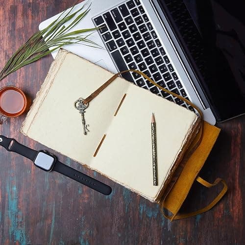 LEATHER VILLAGE Vintage Leather Journal – 200 Handmade Vintage Deckle Edge Paper – Leather bound Journal For Women Men – Vintage Key Closure - Book of Shadows - Cappuccino Brown - 8X6 inches (A5) thumbnail 2