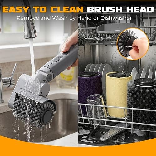 MulWark Electric Grill Brush, BBQ Electric Grill Cleaner with 2 Heads, 480RPM Cordless Motorized Cleaner, 5200mAh Grill Cleaner for Outdoor Grill 6-Piece Kit with Degreasing Pad and Glove thumbnail 7